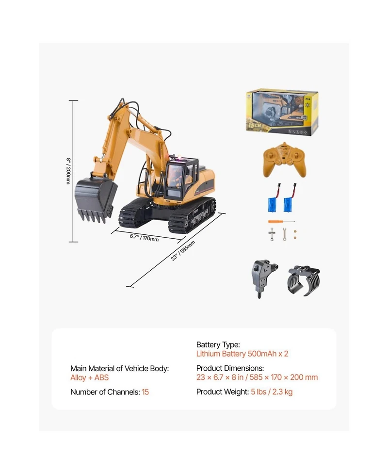 Slickblue Remote Control Excavator Toy, 15 Channel, 3 in 1 Remote Control Digger with Metal Shovel, 1:14 Scale Rc Excavator