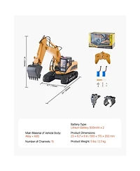 Slickblue Remote Control Excavator Toy, 15 Channel, 3 in 1 Remote Control Digger with Metal Shovel, 1:14 Scale Rc Excavator