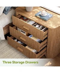 Tribesigns Large Nightstand with 3 Drawers Set of 2, Mid Century Modern Oversized Bedside Table, Wide Nightstand with Fluted Striped Panel