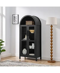 Boyel Living High Arched Storage Cabinet with Adjustable Glass Partitions and Led Lamp for Multi-Functional Use Kitchens, rooms