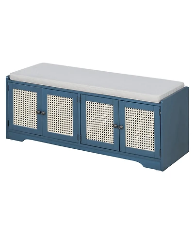 Boyel Living Rustic Wood Entryway Shoe Bench with Cushion and Adjustable Shelves