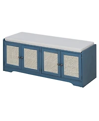 Boyel Living Rustic Wood Entryway Shoe Bench with Cushion and Adjustable Shelves