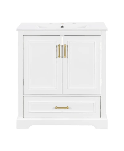 Cesicia Freestanding 30 in. Bathroom Vanity with Sink, Mdf and Solid Wood Frame, 1 Divider Drawer 2 Soft-close Doors (Double Shelf on Door)