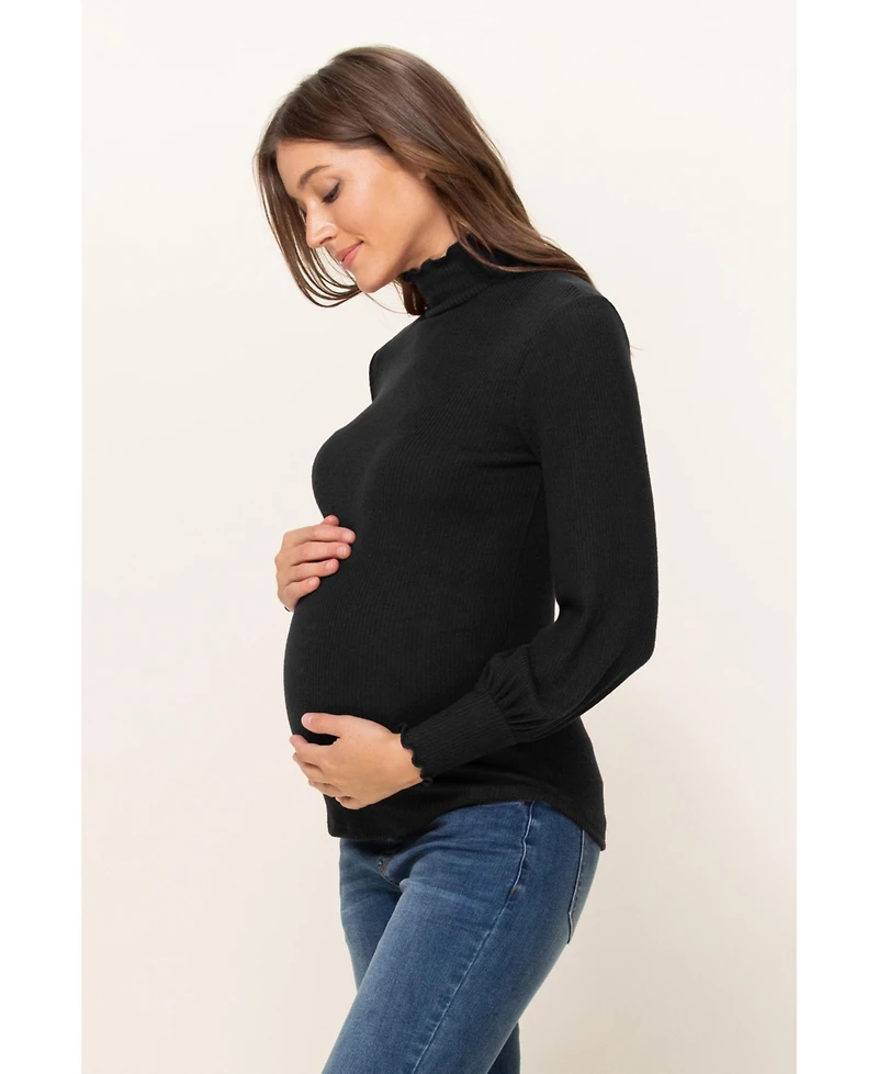 Hello Miz Maternity Turtleneck Ribbed Knit Long Sleeve Sweater