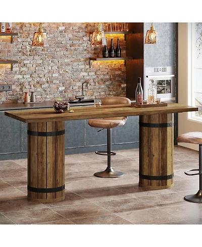 Tribesigns 70.9-Inch Long Bar Table, Counter Height Pub Table, Industrial Bar Height Table, Brown