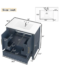 Cesicia 30 in. Bathroom Vanity with Sink, Multi-functional Bathroom Cabinet with Doors, Storage Shelves and Drawers
