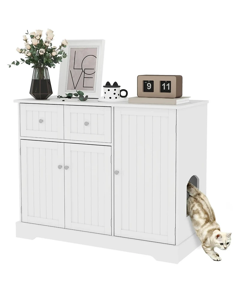 Aostirmotor Cat Litter Box Enclosure with Drawers in White