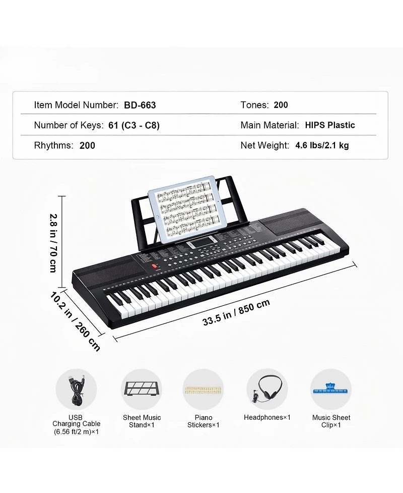 61 Key Digital Keyboard Piano with Dual Speakers Multiple Sound Modes and Beginner Friendly Learning Setup