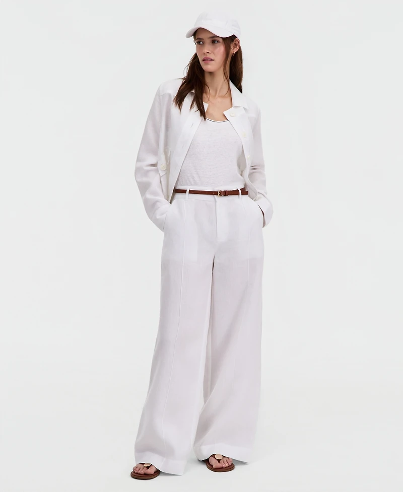 Charter Club Women's 100% Linen Woven Pleated Wide-Leg Pants, Created for Macy's
