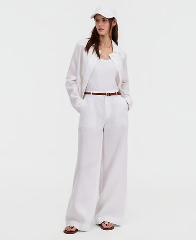 Charter Club Women's 100% Linen Woven Pleated Wide-Leg Pants, Created for Macy's