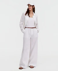 Charter Club Women's 100% Linen Woven Pleated Wide-Leg Pants, Created for Macy's
