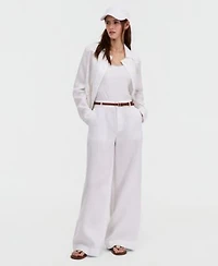 Charter Club Womens 100 Linen Woven Pleated Wide Leg Pants Created For Macys