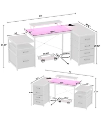 Aheaplus Reversible L Shaped Desk with 6 Drawers, 70.8'' Large Computer Outlets, Monitor Stand & Cpu