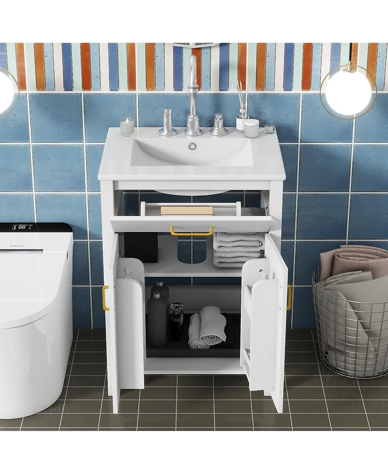 Cesicia 24 in. Bathroom Vanity Combo with Ceramic Sink, Luxurious Space-Saving Vanity with 2 Soft Close Doors