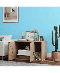 Aostirmotor Cat Litter Box Enclosure with Scratching Board in Walnut Brown