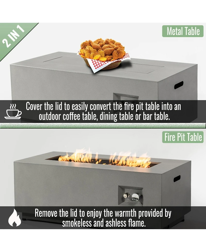 Boyel Living Gray Steel Propane Fire Pit Table with Glass Wind Guard, 42" Outdoor Patio, 50,000 Btu