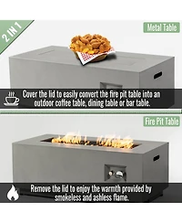 Boyel Living Gray Steel Propane Fire Pit Table with Glass Wind Guard, 42" Outdoor Patio, 50,000 Btu