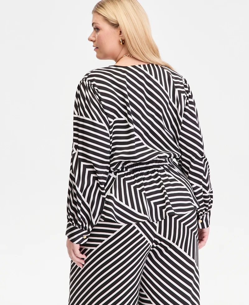 I.n.c. International Concepts Plus Printed Blouson-Sleeve Peplum Top, Macy's Exclusive