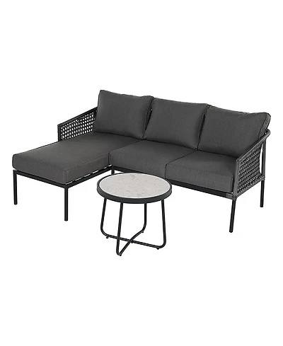 Boyel Living Outdoor Furniture 3-Piece Set - Hand Woven All-Weather Wicker Conversation Set with Olefin Cushions and Coffee Table