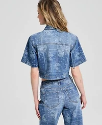 Now This Womens Bandana Cropped Denim Shirt High Rise Bandana Print Jeans Macys Exclusive