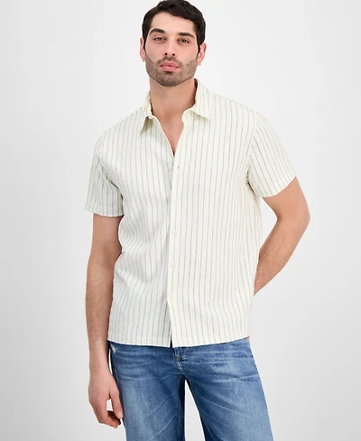 Guess Men's Redford Stripe Woven Short-Sleeve Shirt