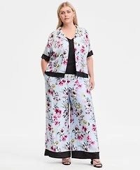 I.N.C. International Concepts Plus Size Printed Short Sleeve Button Front Shirt Printed Wide Leg Pull On Pants Macys Exclusive