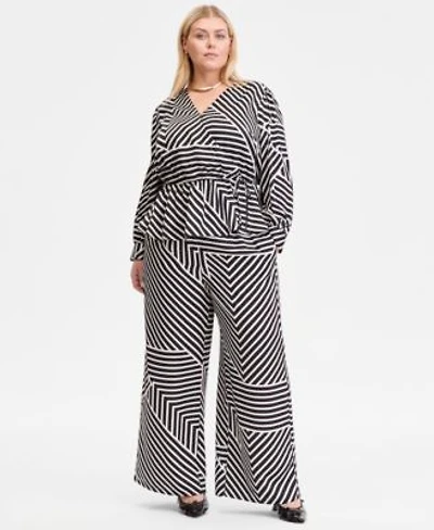 I.N.C. International Concepts Plus Size Printed Blouson Sleeve Peplum Top Printed Wide Leg Pull On Pants Macys Exclusive