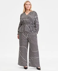 I.N.C. International Concepts Plus Size Printed Blouson Sleeve Peplum Top Printed Wide Leg Pull On Pants Macys Exclusive