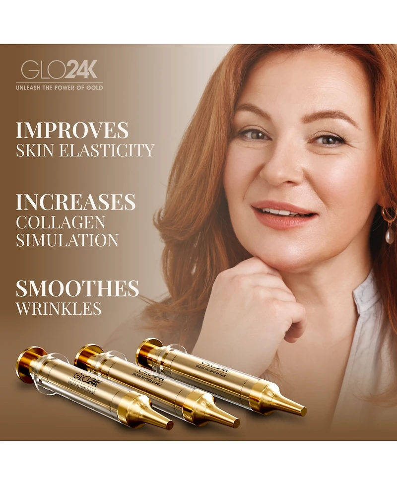 GLO24K Instant Facelift Cream with 24k Gold, Hyaluronic Acid, Peptides, and Vitamins. Pack of 3.