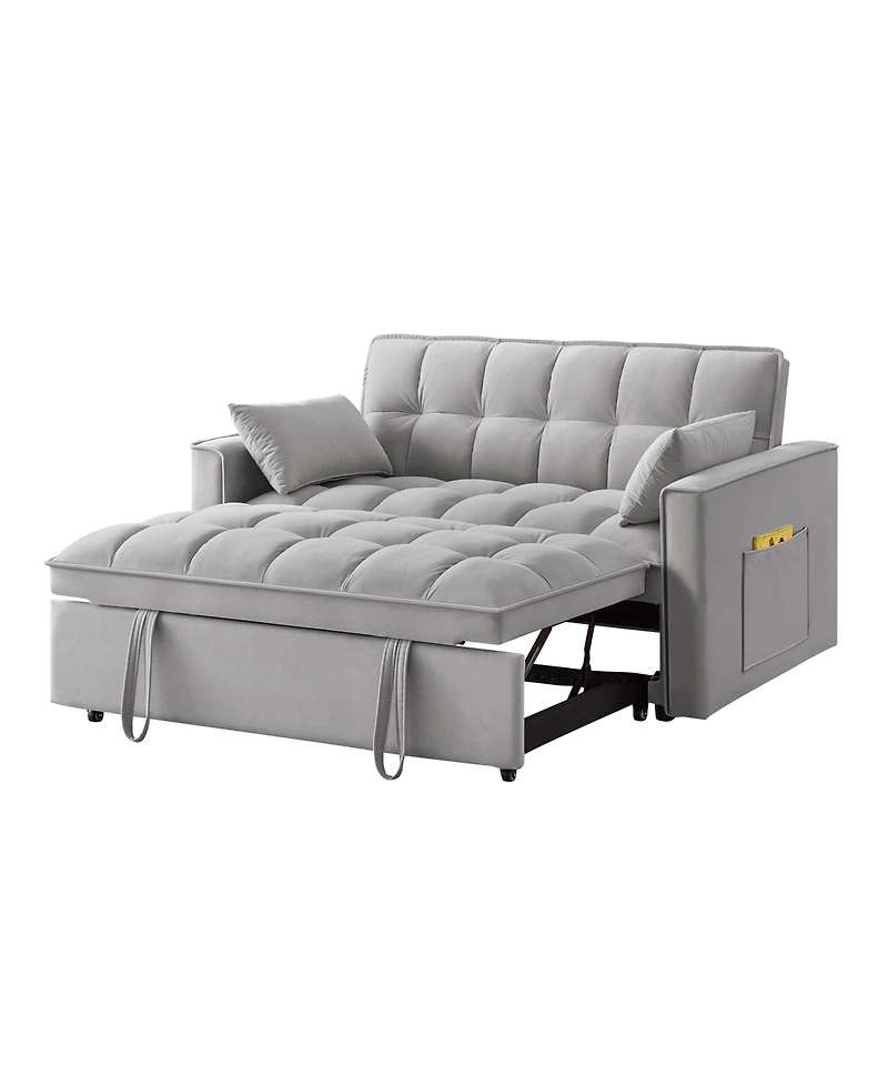 Clihome 4 in1 Loveseat Sofa Bed with Armrests & Storage Pockets, Multi-Function Tufted Pull-out Adjustable