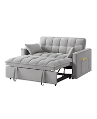 Clihome 4 in1 Loveseat Sofa Bed with Armrests & Storage Pockets, Multi-Function Tufted Pull-out Adjustable