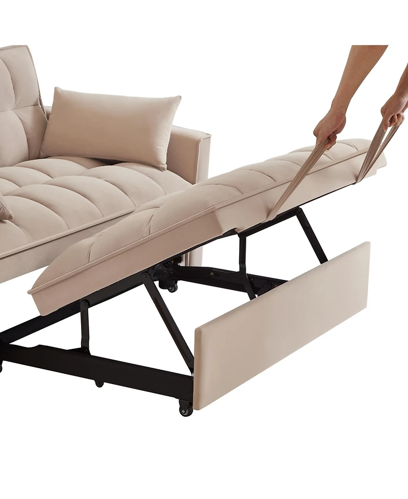 Clihome 4 in1 Loveseat Sofa Bed with Armrests & Storage Pockets, Multi-Function Tufted Pull-out Adjustable