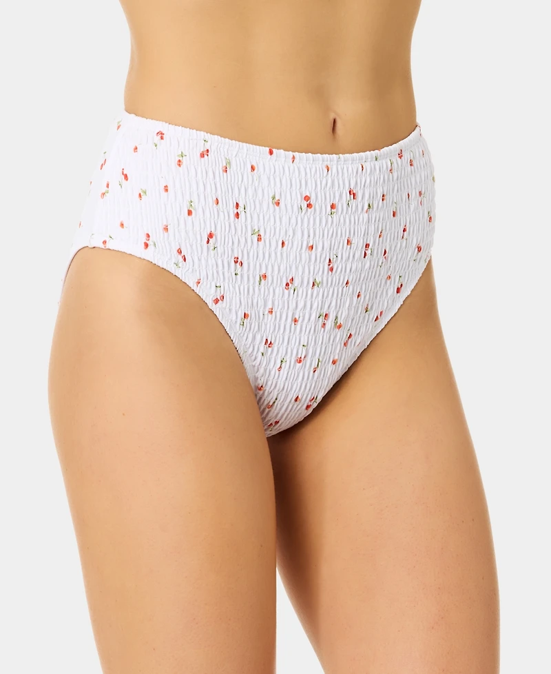 California Waves Women's Mini Cherry Smocked High-Waist Swim Bottoms