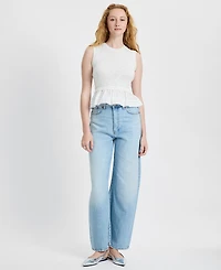 French Connection Women's Pascale Round Neck Mixed Media Poplin Top