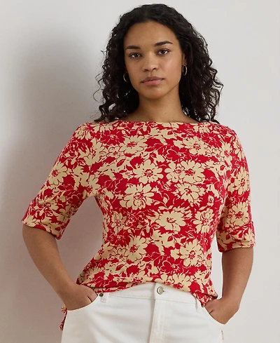 Lauren Ralph Plus Stretch Boat Neck T-Shirt