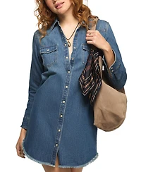 Lucky Brand Women's V-Neck Denim Shirt Dress