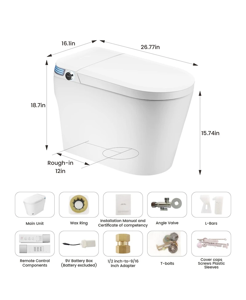Casainc Smart One-Piece Bathroom Fixture with Built-in Tank, 4-Level Heated Seat & Warm Air Dryer