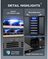 Euhomy 15-in 28Bottles Built-in/Freestanding Indoor Beverage Refrigerator in Black with Glass Door