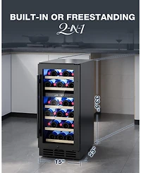 Euhomy 15-in W 30Bottles Capacity Black Built-in/Freestanding Indoor Beverage Refrigerator with Glass Door