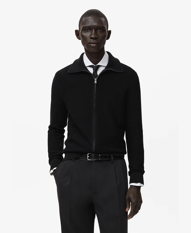 Mango Men's Zip Structured Knitted Cardigan