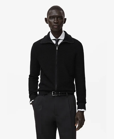 Mango Men's Zip Structured Knitted Cardigan