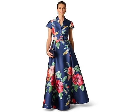 Adrianna Papell Women's V-Neck Floral Ball Gown