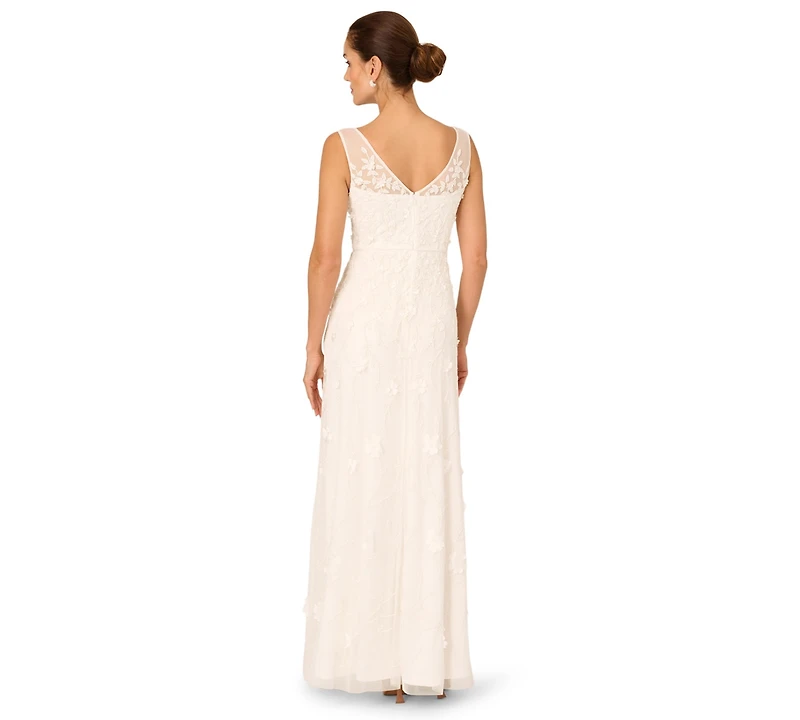 Adrianna Papell Women's V-Neck Beaded Sleeveless Gown