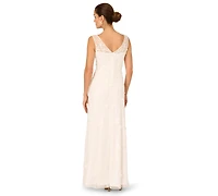 Adrianna Papell Women's V-Neck Beaded Sleeveless Gown