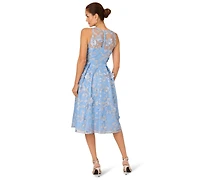 Adrianna Papell Women's Halter Neck Embroidered Midi Dress