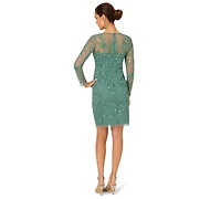 Adrianna Papell Women's Crewneck Beaded Mesh Sheath Dress