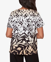 Alfred Dunner Petite Chevron Floral Ombre Print Top