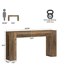 Tribesigns 63-Inch Long Console Table, Farmhouse Narrow Sofa Table Behind The Couch, Natural Brown