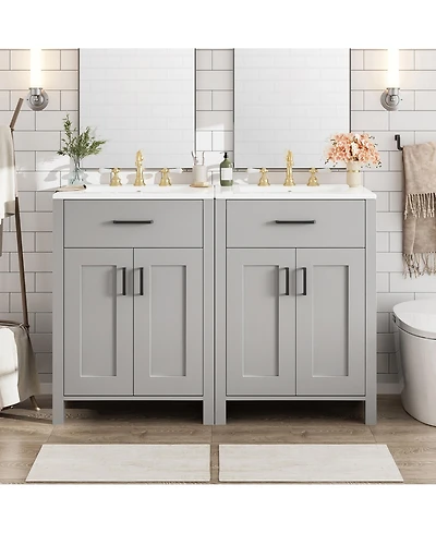 Cesicia Modern Freestanding 48 in. Bathroom Vanity with Ceramic Sink, Soft-Close Doors, Flip Drawer and Double-Layer Door Shelves
