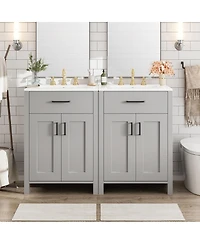 Cesicia Modern Freestanding 48 in. Bathroom Vanity with Ceramic Sink, Soft-Close Doors, Flip Drawer and Double-Layer Door Shelves